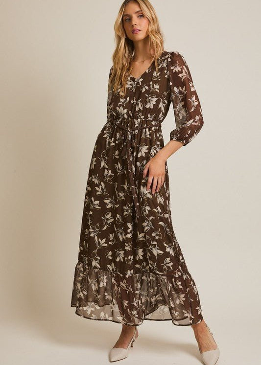 Olive Floral Dress - The Nines