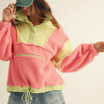 Pink & Lime Fleece Button Pullover - The Nines
