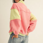 Pink & Lime Fleece Button Pullover - The Nines