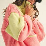 Pink & Lime Fleece Button Pullover - The Nines