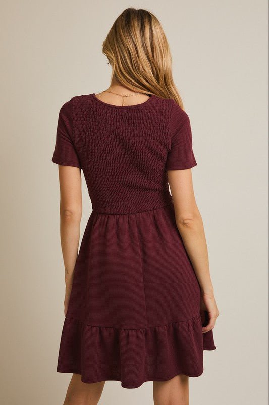 Smocked Burgundy Dress - The Nines