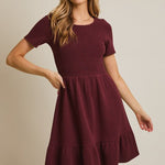 Smocked Burgundy Dress - The Nines