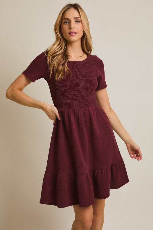 Smocked Burgundy Dress - The Nines