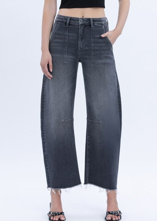 Flying Monkey High Rise Barrel Beachwood Dark Gray Jean - The Nines