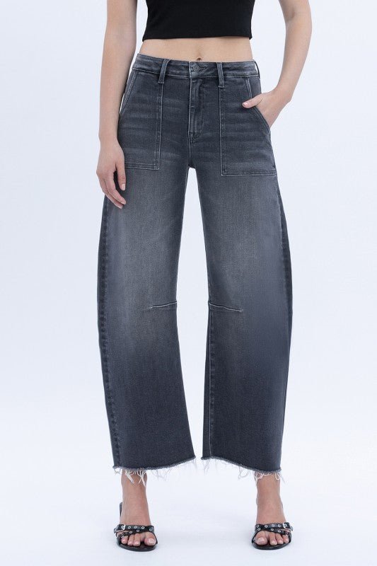 Flying Monkey High Rise Barrel Beachwood Dark Gray Jean - The Nines