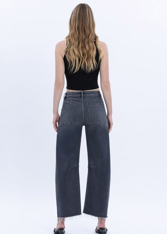 Flying Monkey High Rise Barrel Beachwood Dark Gray Jean - The Nines