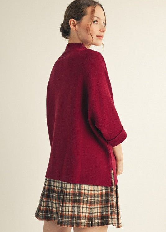 Mock Neck 3/4 Sleeve Sweater Top - The Nines