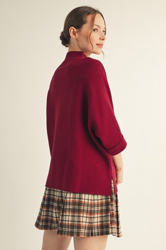 Mock Neck 3/4 Sleeve Sweater Top - The Nines