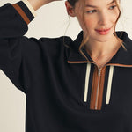 Black Colorblock Trim Detail Zip Top - The Nines
