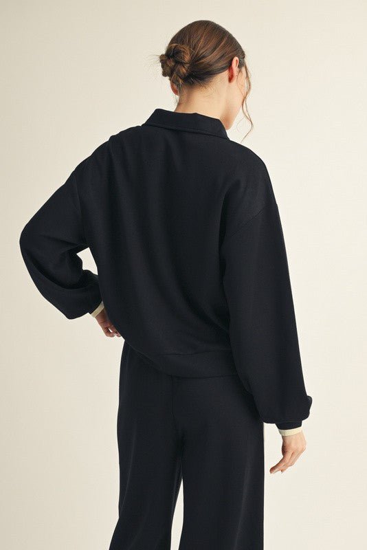 Black Colorblock Trim Detail Zip Top - The Nines
