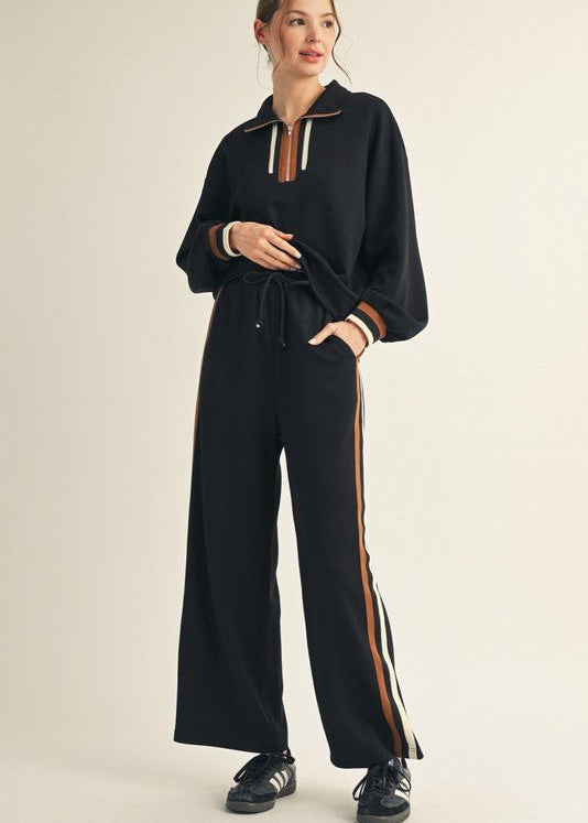 Black Colorblock Trim Detail Zip Top - The Nines