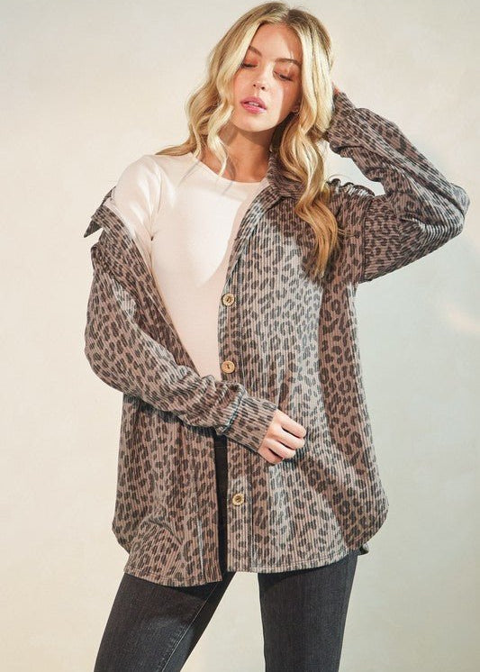 Coco Animal Print Ribbed Lightweight Shacket - The Nines
