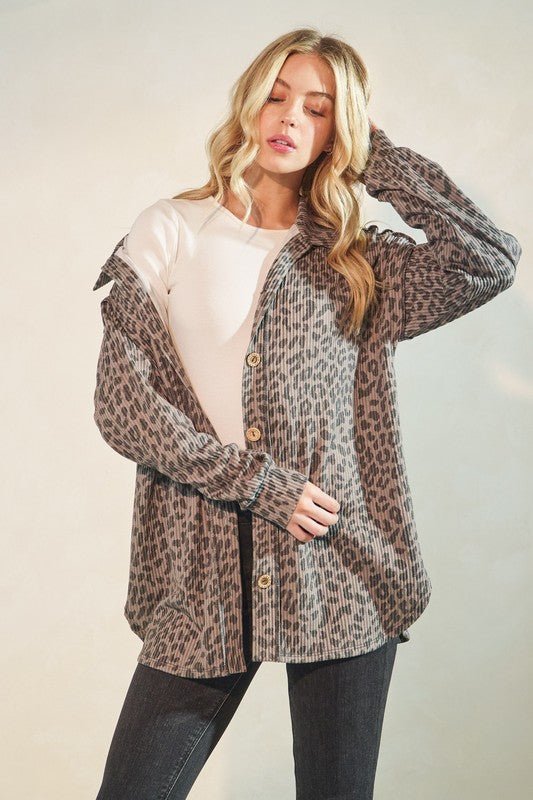 Coco Animal Print Ribbed Lightweight Shacket - The Nines