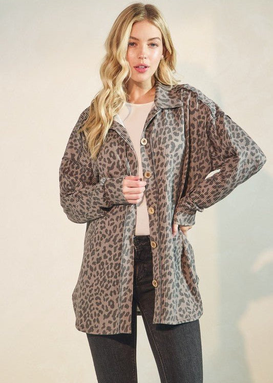 Coco Animal Print Ribbed Lightweight Shacket - The Nines