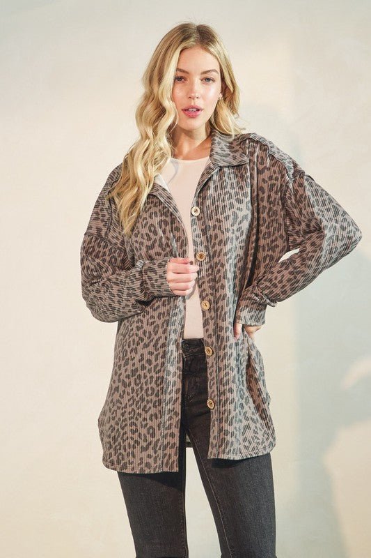 Coco Animal Print Ribbed Lightweight Shacket - The Nines