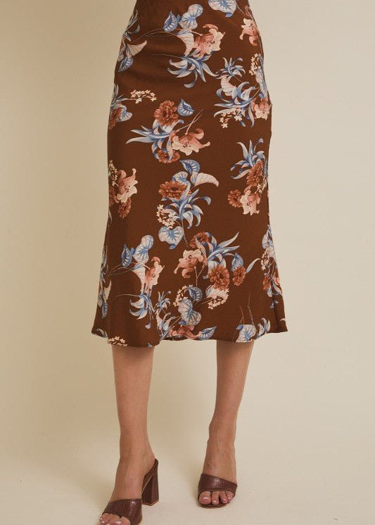 Brown Floral Midi Skirt - The Nines