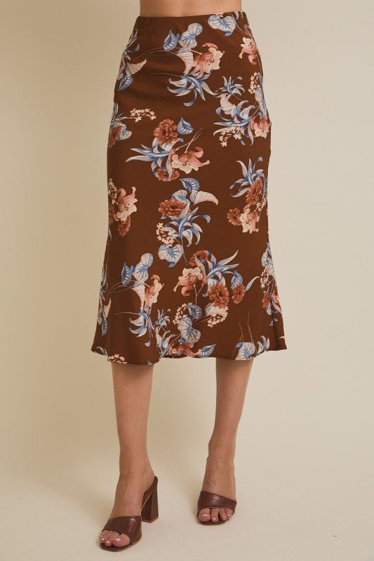 Brown Floral Midi Skirt - The Nines