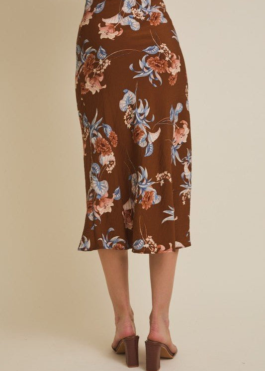 Brown Floral Midi Skirt - The Nines