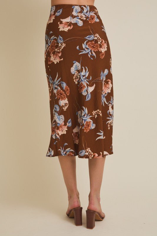 Brown Floral Midi Skirt - The Nines