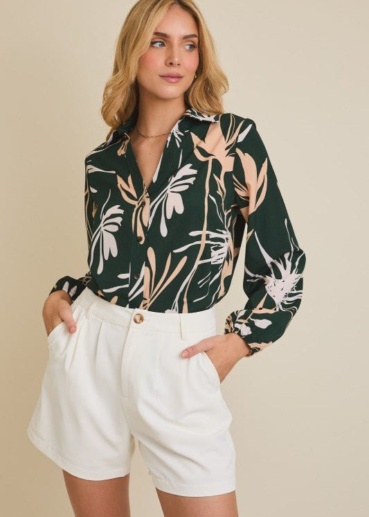 Dark Green Printed Top - The Nines