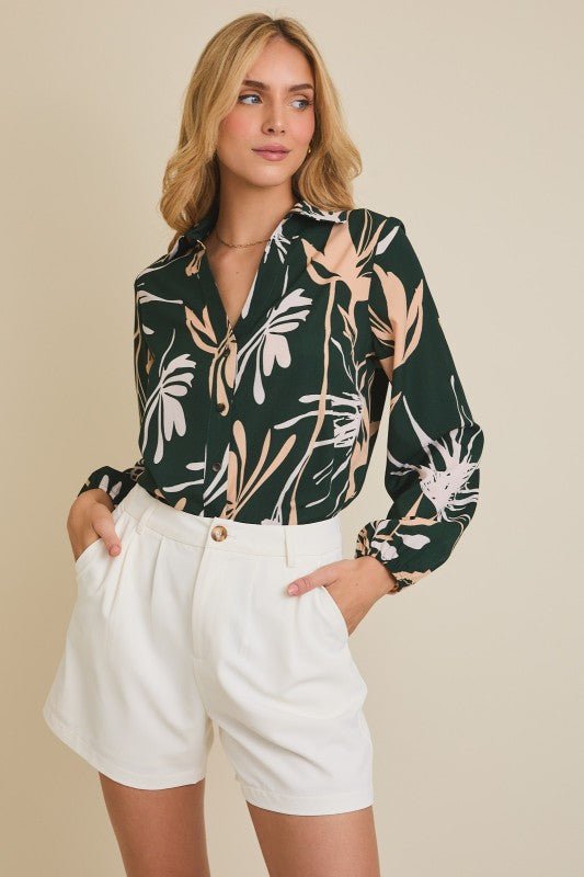 Dark Green Printed Top - The Nines