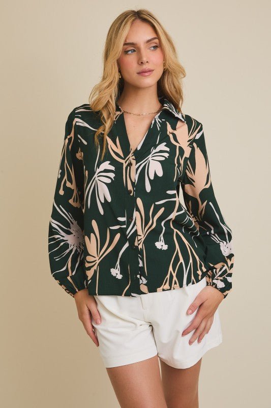 Dark Green Printed Top - The Nines