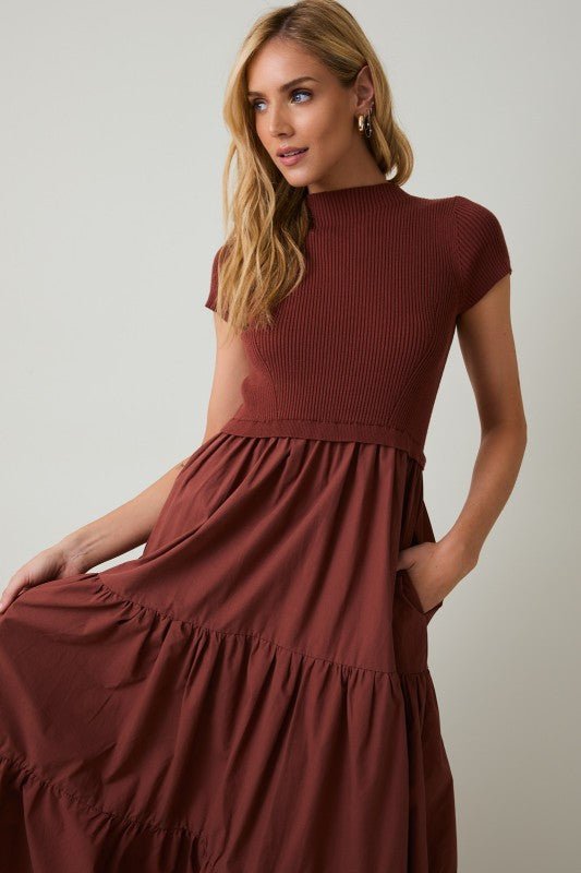 Rust Mock Midi Dress - The Nines