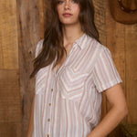 Natural & Red Multistripe Top - The Nines