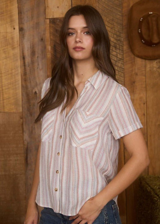 Natural & Red Multistripe Top - The Nines