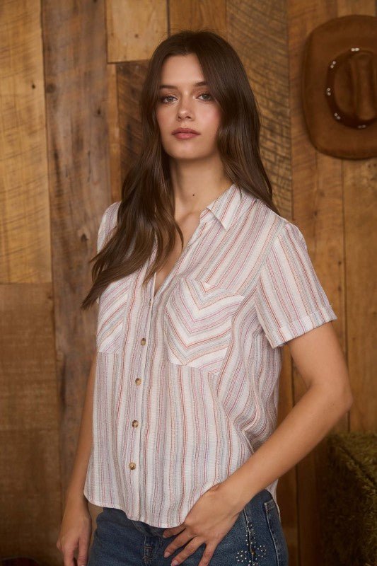 Natural & Red Multistripe Top - The Nines