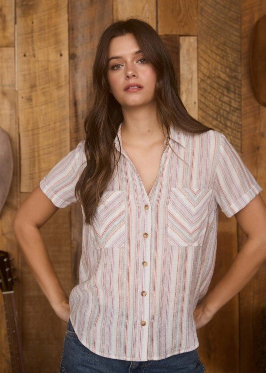 Natural & Red Multistripe Top - The Nines