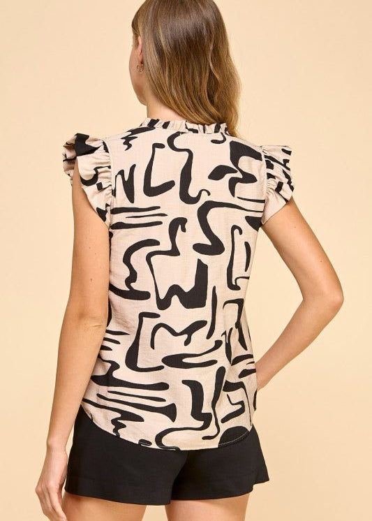 Tan & Black Print Top - The Nines