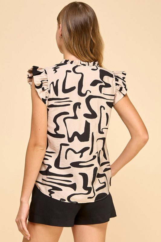 Tan & Black Print Top - The Nines