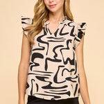 Tan & Black Print Top - The Nines