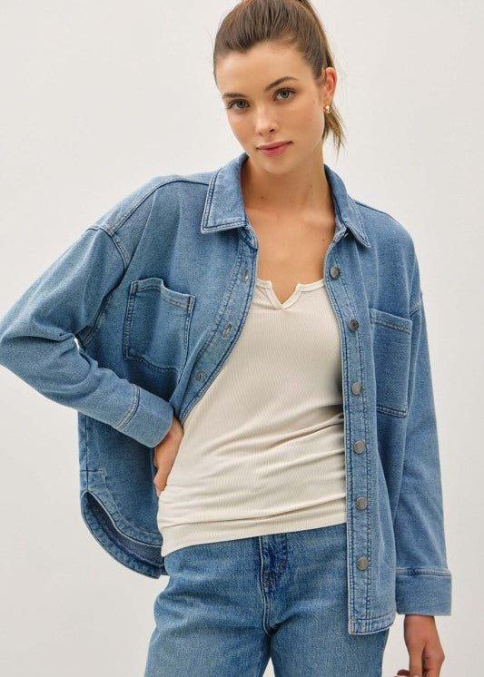 Soft Washed Denim Shacket - Denim