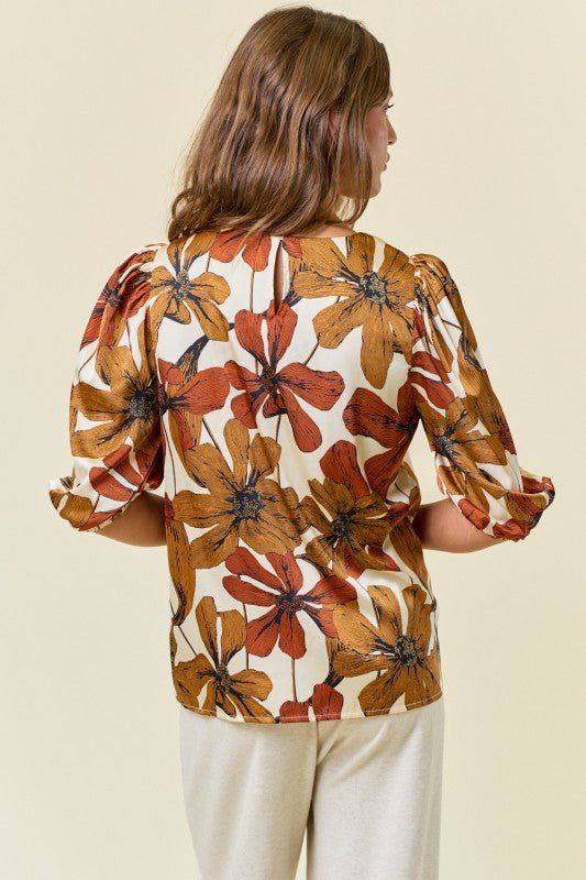 Floral 3/4 Puff Sleeve Top - 2 colors! - The Nines