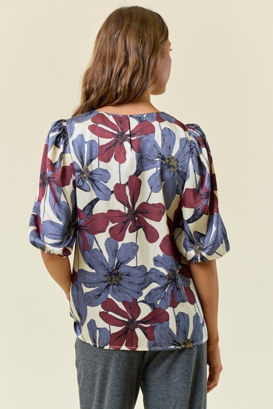 Floral 3/4 Puff Sleeve Top - 2 colors! - The Nines