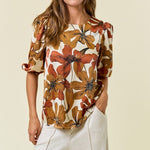 Floral 3/4 Puff Sleeve Top - 2 colors! - The Nines