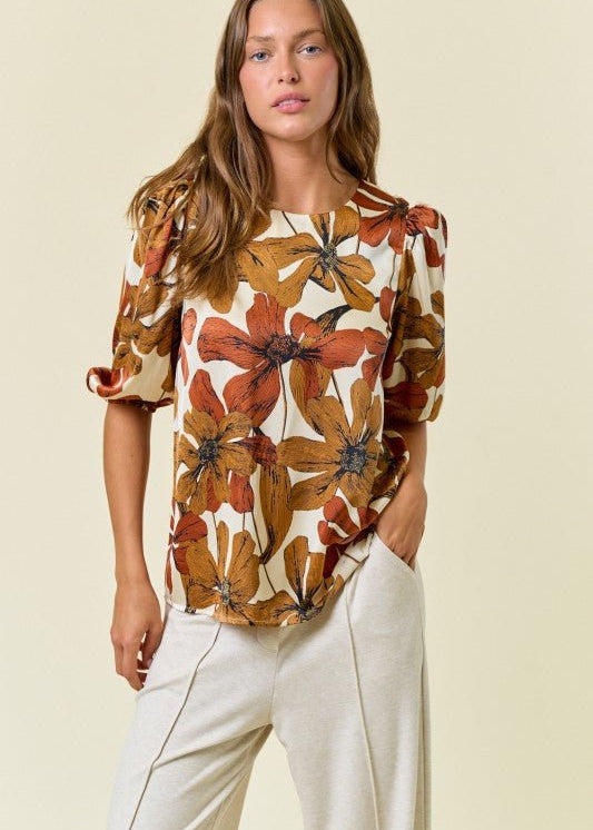 Floral 3/4 Puff Sleeve Top - 2 colors! - The Nines