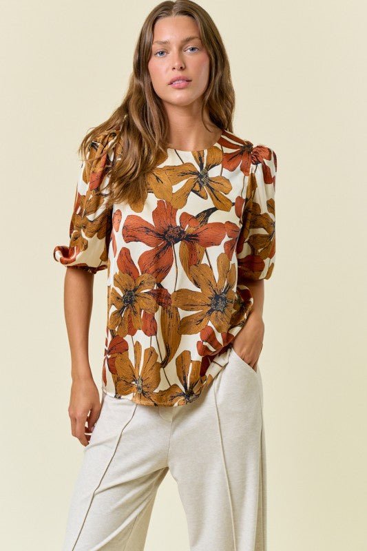 Floral 3/4 Puff Sleeve Top - 2 colors! - The Nines