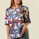 Floral 3/4 Puff Sleeve Top - 2 colors! - The Nines