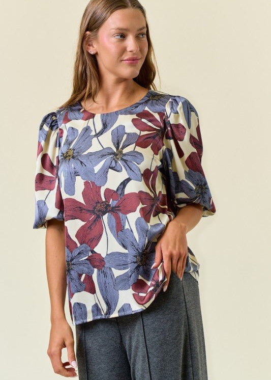 Floral 3/4 Puff Sleeve Top - 2 colors! - The Nines