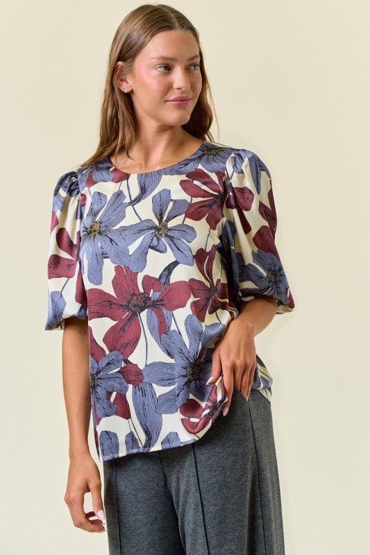 Floral 3/4 Puff Sleeve Top - 2 colors! - The Nines