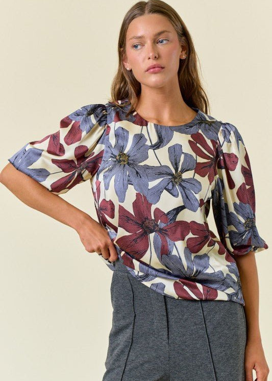 Floral 3/4 Puff Sleeve Top - 2 colors! - The Nines