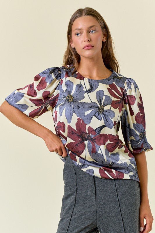 Floral 3/4 Puff Sleeve Top - 2 colors! - The Nines