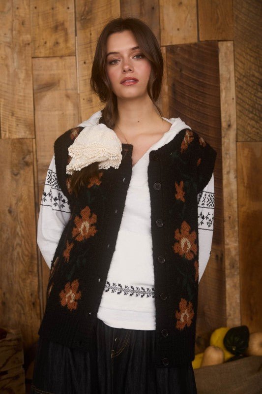 Black Floral Vest - The Nines