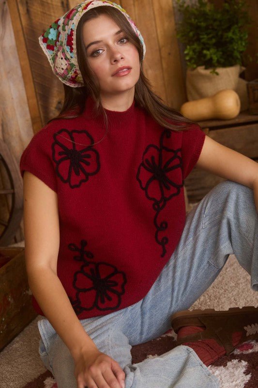 Mock Flower Sweater Top - 3 Colors! - The Nines