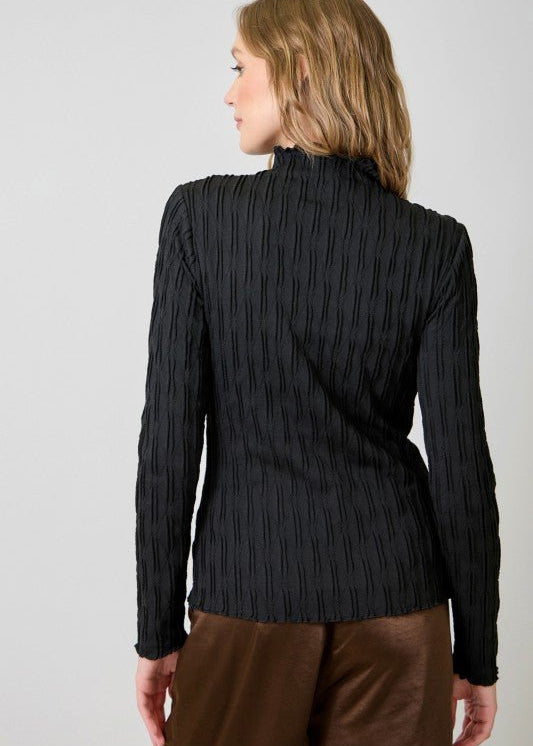 Black Lettuce Edge Textured Top - The Nines