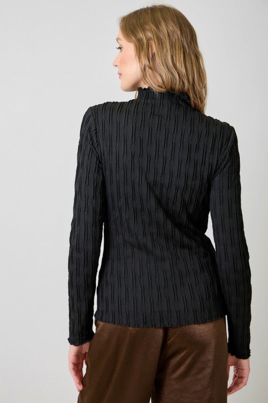Black Lettuce Edge Textured Top - The Nines