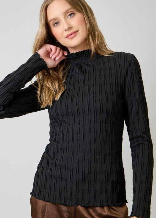 Black Lettuce Edge Textured Top - The Nines